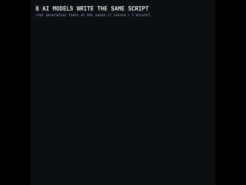 8 AI models write the same YouTube script at their real generation speed, sped up 60x. From our inte